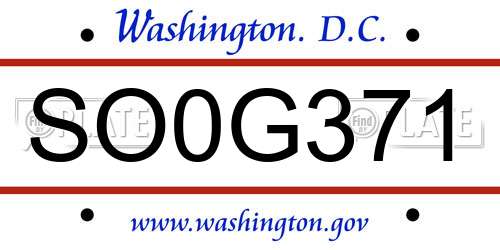 SO0G371 District Of Columbia License Plate