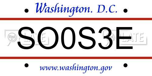 SO0S3E District Of Columbia License Plate