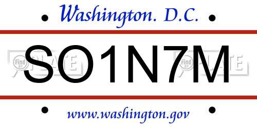 SO1N7M District Of Columbia License Plate