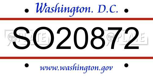 SO20872 District Of Columbia License Plate