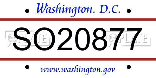 SO20877 District Of Columbia License Plate