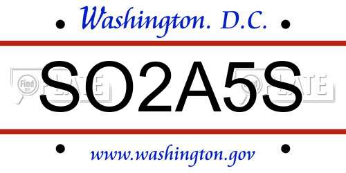 SO2A5S District Of Columbia License Plate