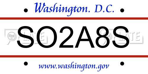 SO2A8S District Of Columbia License Plate