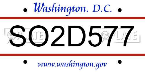 SO2D577 District Of Columbia License Plate