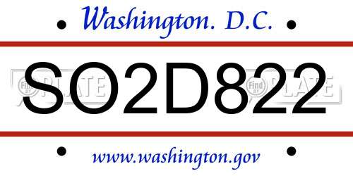 SO2D822 District Of Columbia License Plate