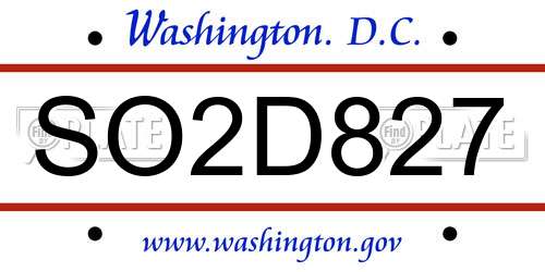 SO2D827 District Of Columbia License Plate