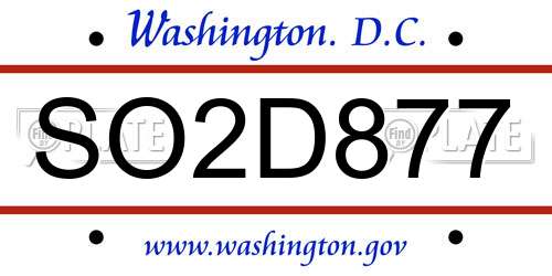 SO2D877 District Of Columbia License Plate