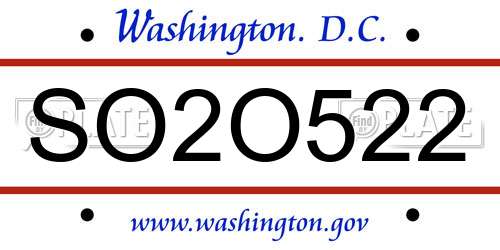 SO2O522 District Of Columbia License Plate