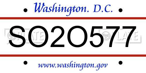 SO2O577 District Of Columbia License Plate