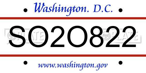 SO2O822 District Of Columbia License Plate