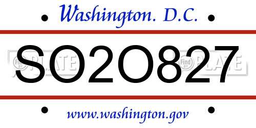 SO2O827 District Of Columbia License Plate