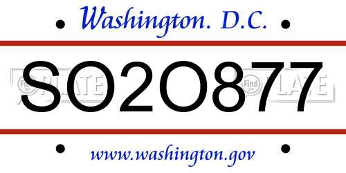 SO2O877 District Of Columbia License Plate