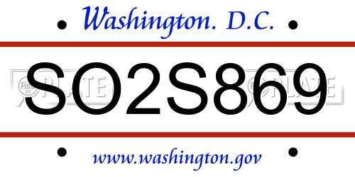SO2S869 District Of Columbia License Plate
