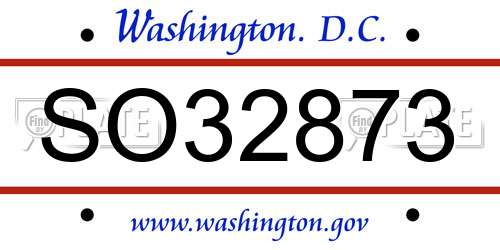 SO32873 District Of Columbia License Plate