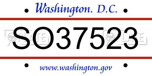 SO37523 District Of Columbia License Plate