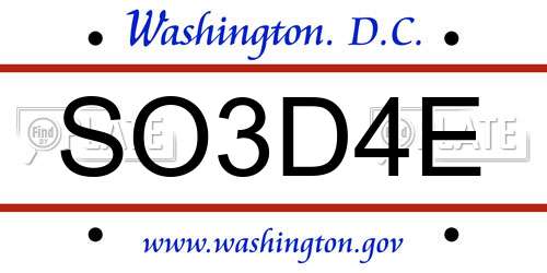 SO3D4E District Of Columbia License Plate