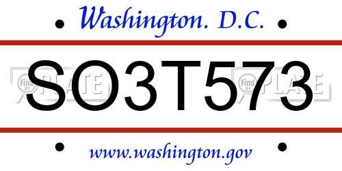 SO3T573 District Of Columbia License Plate