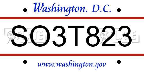 SO3T823 District Of Columbia License Plate
