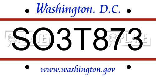 SO3T873 District Of Columbia License Plate