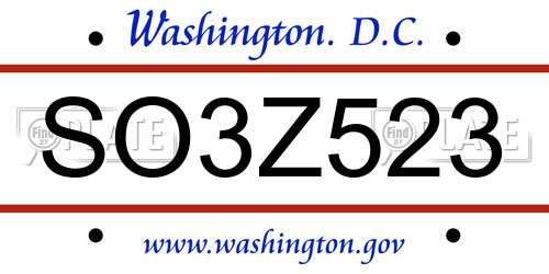 SO3Z523 District Of Columbia License Plate