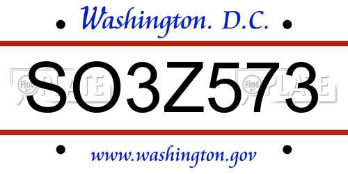 SO3Z573 District Of Columbia License Plate