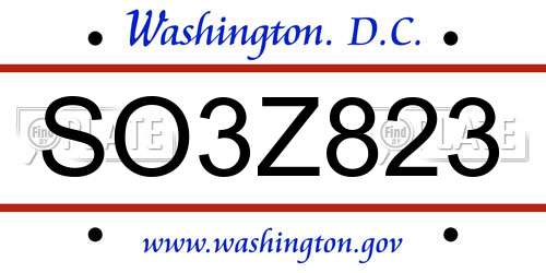 SO3Z823 District Of Columbia License Plate