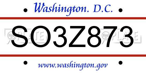 SO3Z873 District Of Columbia License Plate