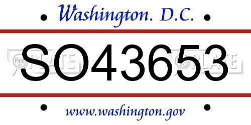 SO43653 District Of Columbia License Plate