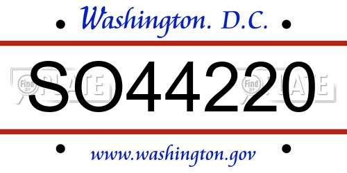 SO44220 District Of Columbia License Plate