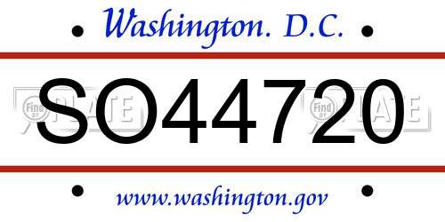 SO44720 District Of Columbia License Plate