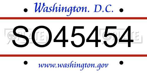 SO45454 District Of Columbia License Plate