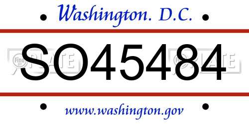 SO45484 District Of Columbia License Plate