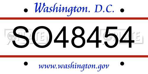 SO48454 District Of Columbia License Plate