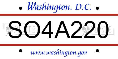 SO4A220 District Of Columbia License Plate