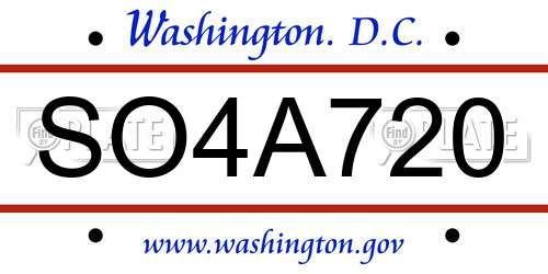 SO4A720 District Of Columbia License Plate