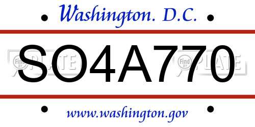 SO4A770 District Of Columbia License Plate