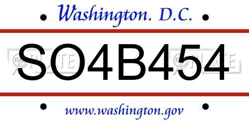 SO4B454 District Of Columbia License Plate