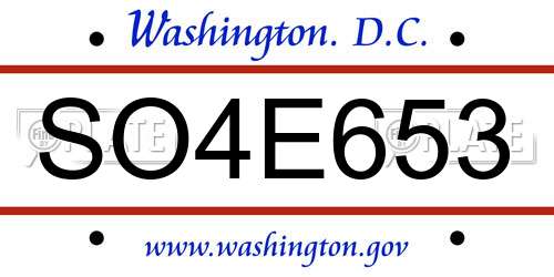 SO4E653 District Of Columbia License Plate