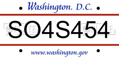 SO4S454 District Of Columbia License Plate