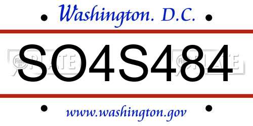 SO4S484 District Of Columbia License Plate