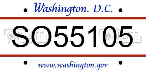 SO55105 District Of Columbia License Plate