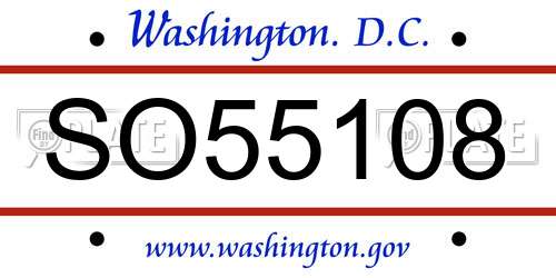 SO55108 District Of Columbia License Plate