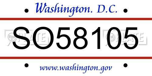 SO58105 District Of Columbia License Plate