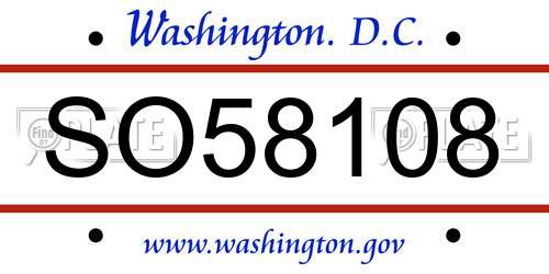 SO58108 District Of Columbia License Plate