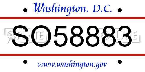 SO58883 District Of Columbia License Plate