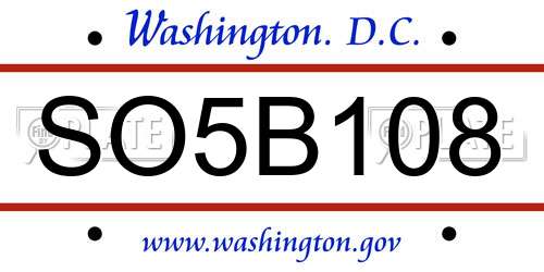 SO5B108 District Of Columbia License Plate