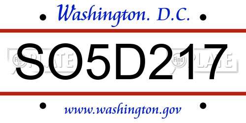 SO5D217 District Of Columbia License Plate