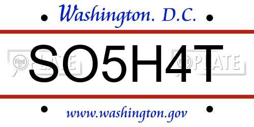 SO5H4T District Of Columbia License Plate