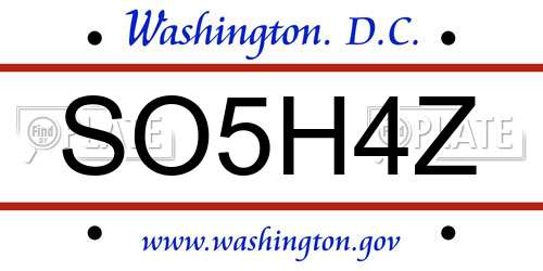 SO5H4Z District Of Columbia License Plate