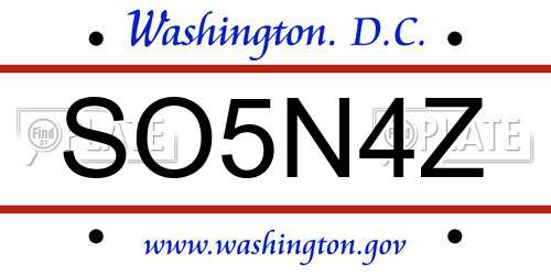 SO5N4Z District Of Columbia License Plate